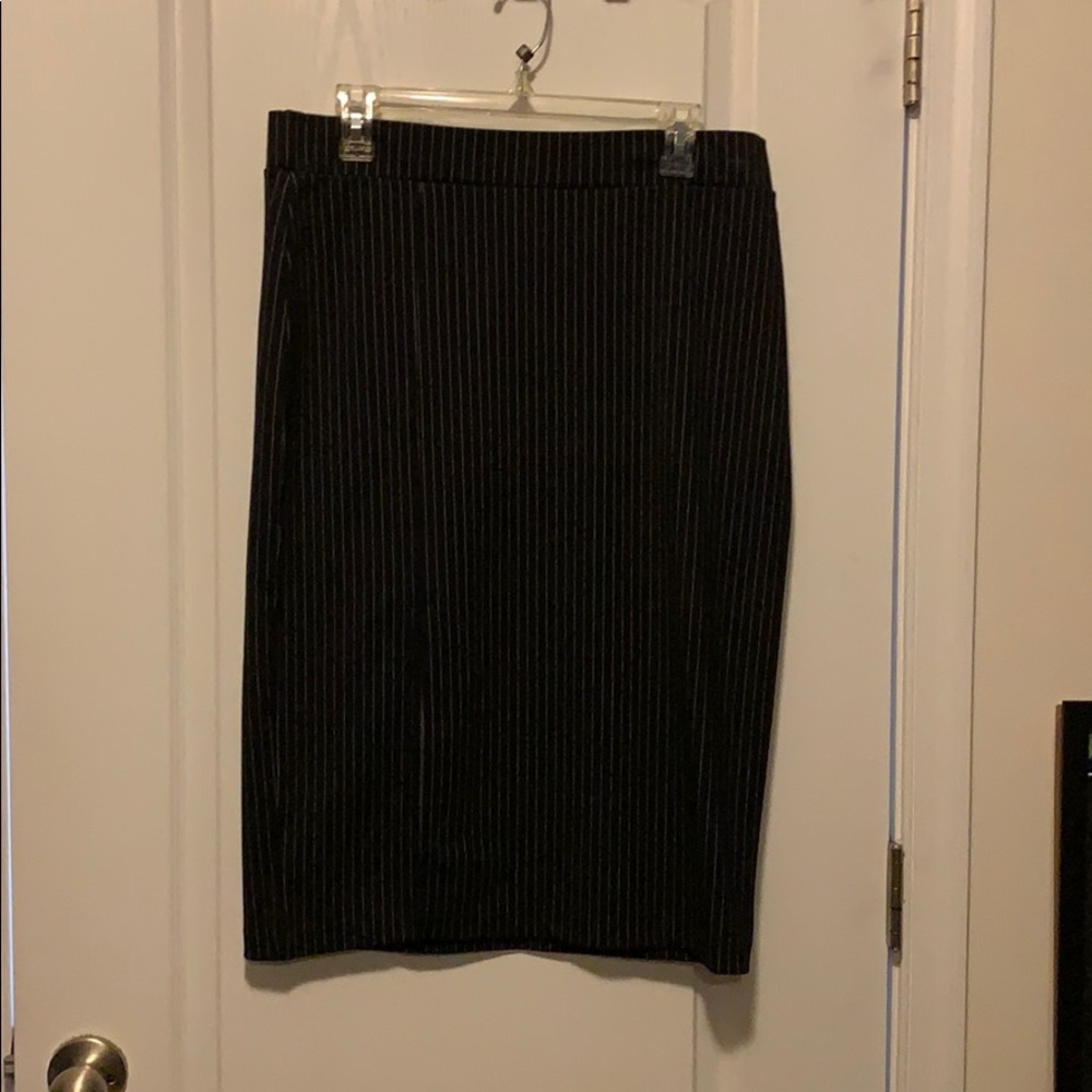 Black pinstripe skirt midi length front slit